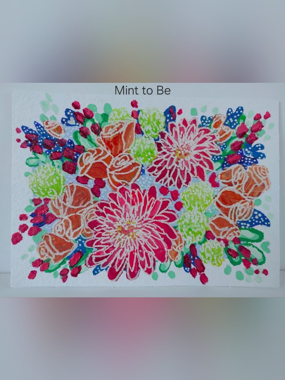 5x7 bright colorful flowers abstract painting mum rose textured Valentine's love